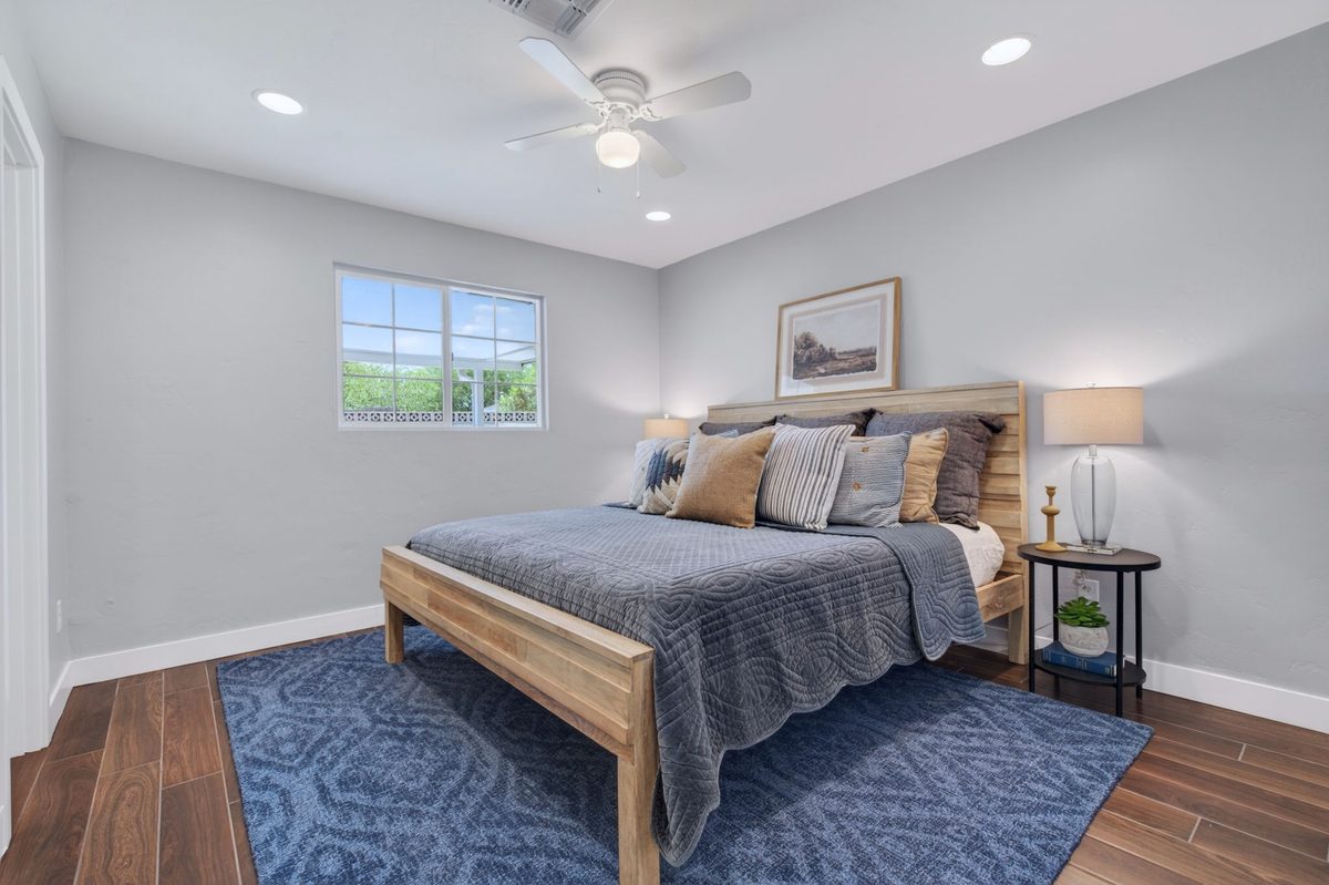 Staged primary bedroom at 3839 E Vernon Ave, Phoenix